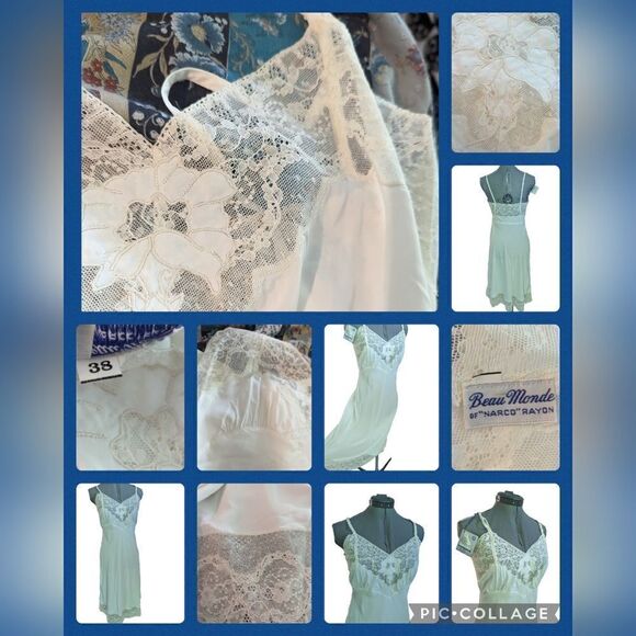 vintage women's 60s white nylon gown slip with lace details - Picture 4 of 11